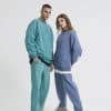 blue and green sweatshirt pant sets