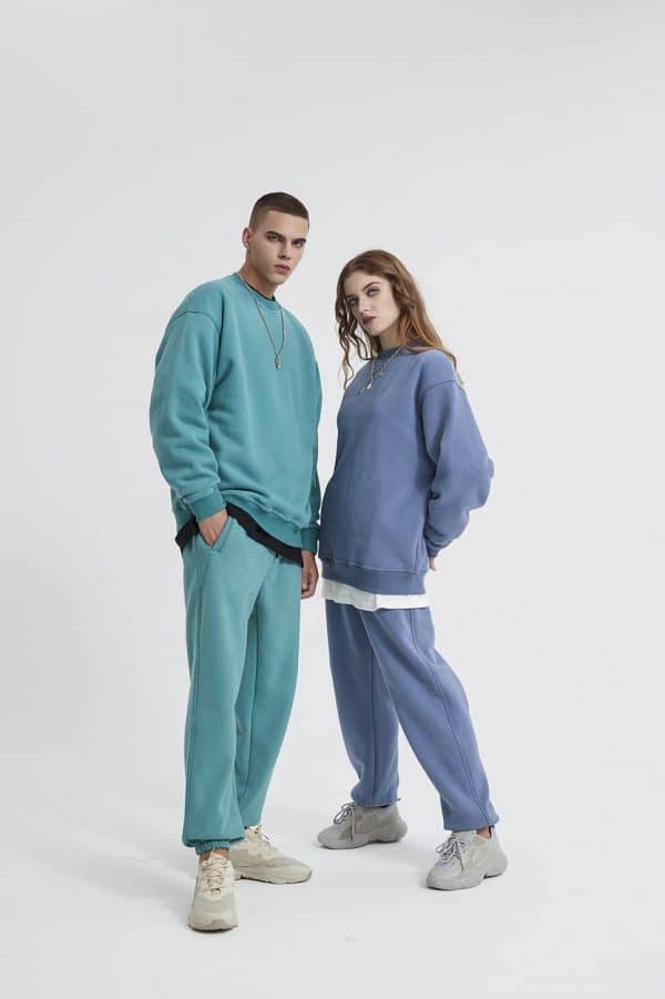 blue and green sweatshirt pant sets