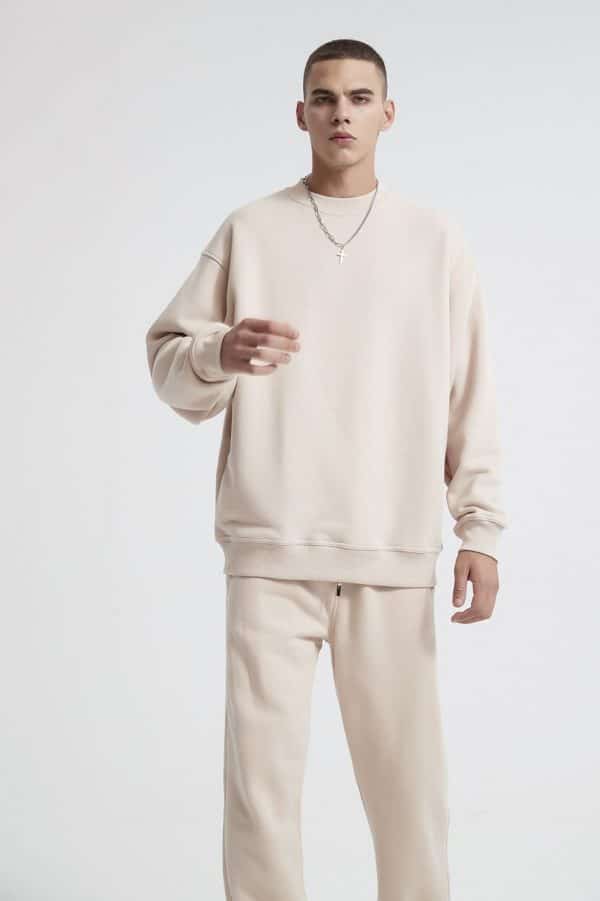 beige sweatshirt pant sets