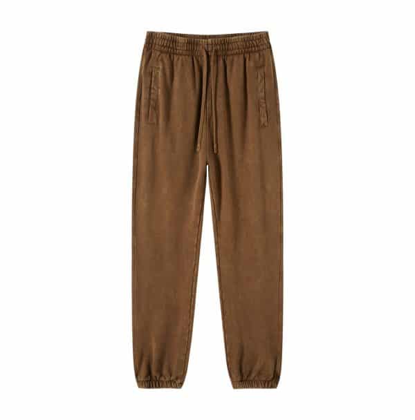 customized washed pants front in brown