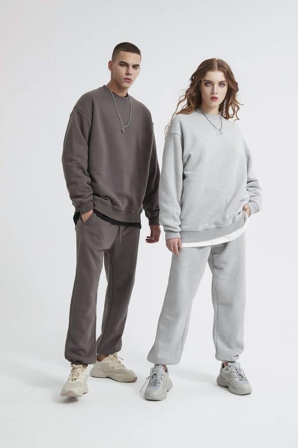 grey and brown sweatshirt pant sets