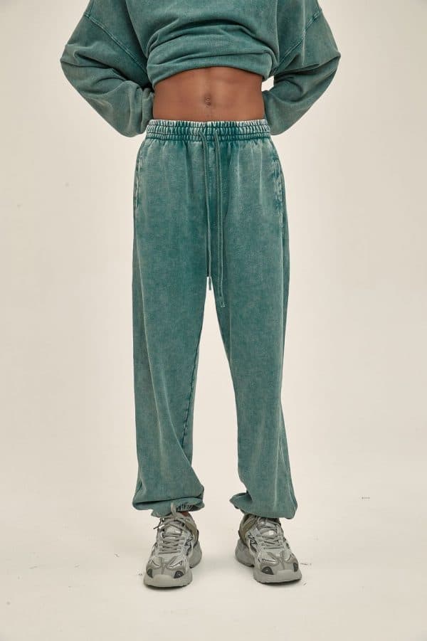 customized washed pants model back in green