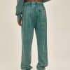 customized washed pants model back in green