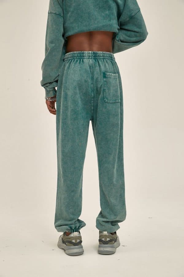 customized washed pants model back in green