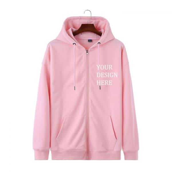 Pink Zip Up High Quality Custom Hoodies